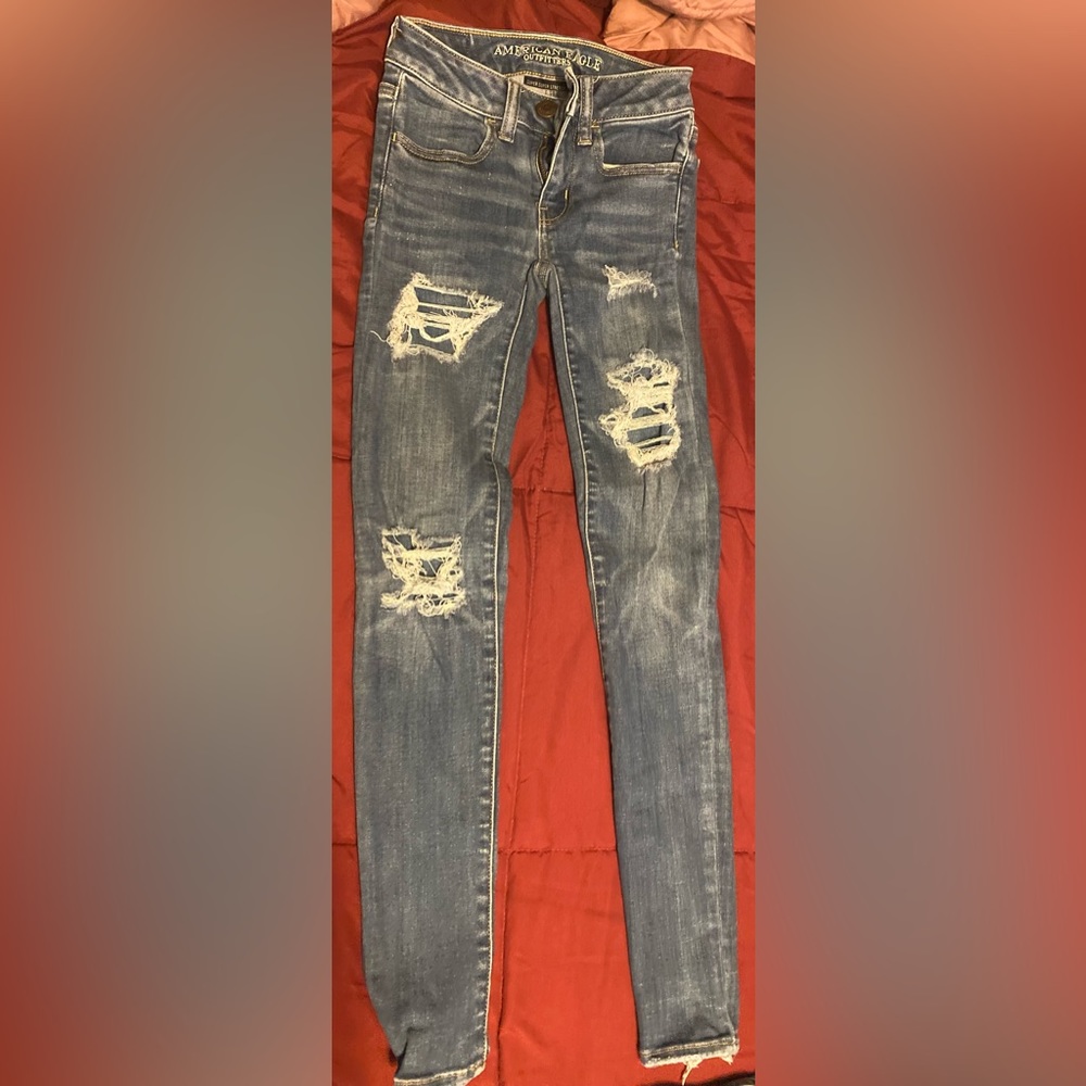 Women’s blue denim ripped jeans super super stretch x